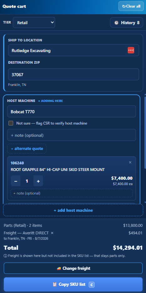Choosing a carrier from the live-rated options.